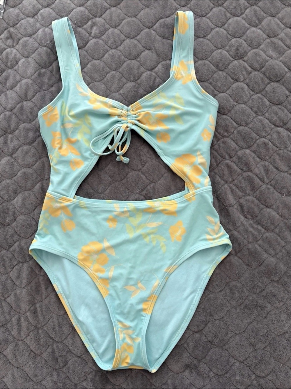 Ninety Aqua and Yellow Floral One-Piece Swim Top